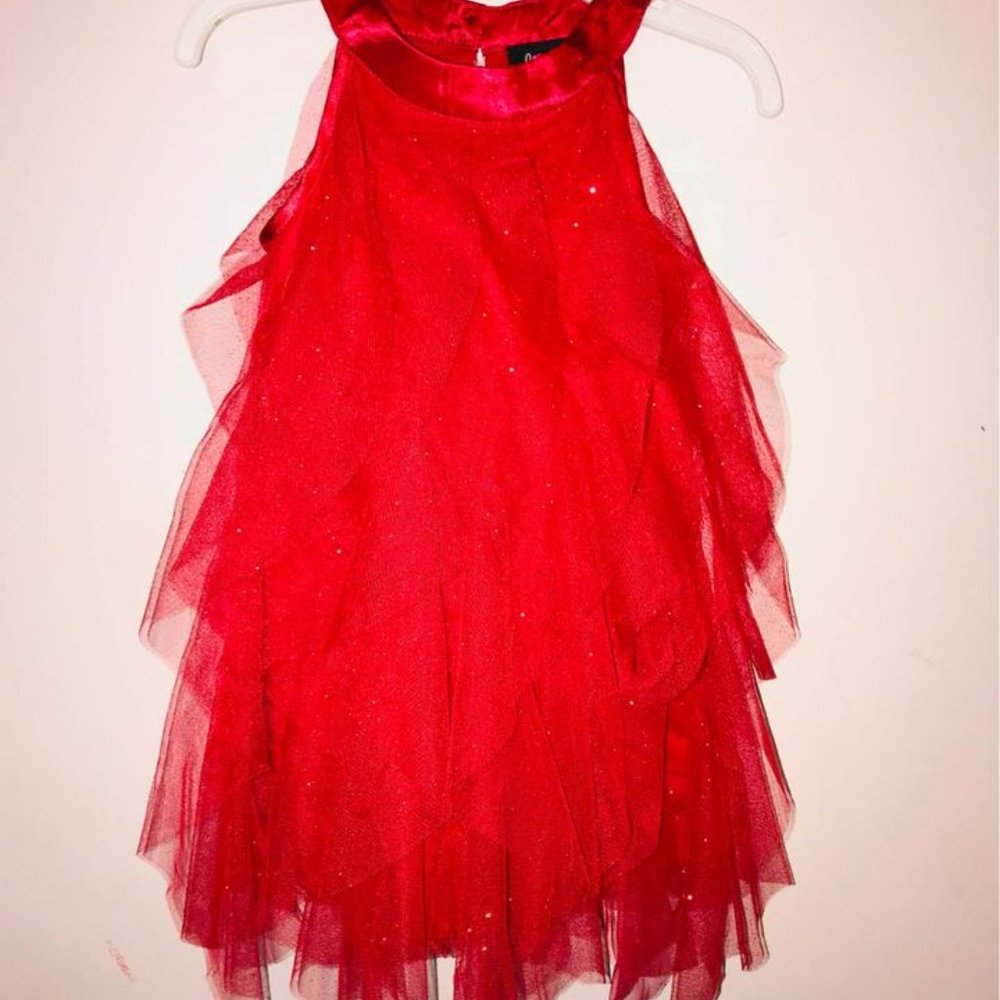 Cute Lilt red All over overlay toddler girls dress Princess fairy dress